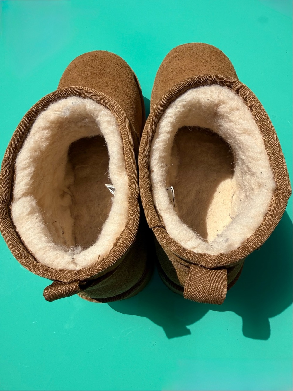 BearPaw Retro Super Shorty Chestnut Brown Suede Shearling Wool Lined Ankle Boots - Picture 3 of 4